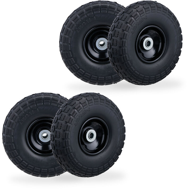 Relaxdays - Wheelbarrow Tyres, Set Of 4, Puncture-proof Rubber, 4.1/3.5-4', Up To 150 Kg, 260x85 Mm, Spare, Black/black