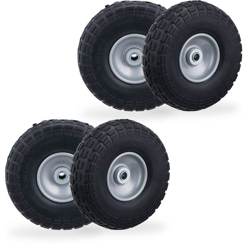 Relaxdays - Wheelbarrow Tyres, Set Of 4, Puncture-proof Rubber, 4.1/3.5-4', Up To 150kg, 260x85mm, Spare Wheel, Black/grey