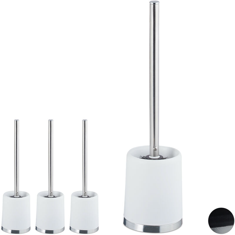 Set of 4 Relaxdays wc Accessory Sets, Toilet Brush with Round Holder, Exchangeable Brush Head, 37 cm, White