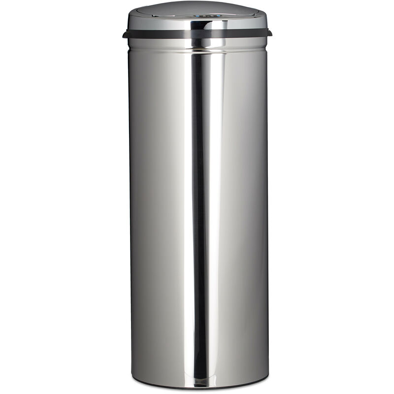 50 l Waste Bin, With Sensor, Stainless Steel, 80 cm Tall, 30 cm Diameter, Automatic Lid, Round, Silver - Relaxdays