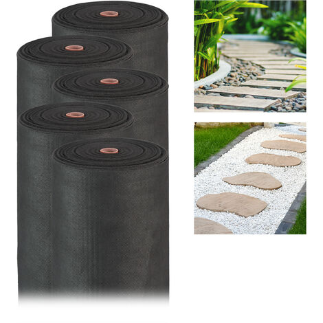 Relaxdays 5x Weed Control Fabric, 50 g/m², Ground Protection Cover, Water-permeable, UV-resistant, Soil Carpet, Black