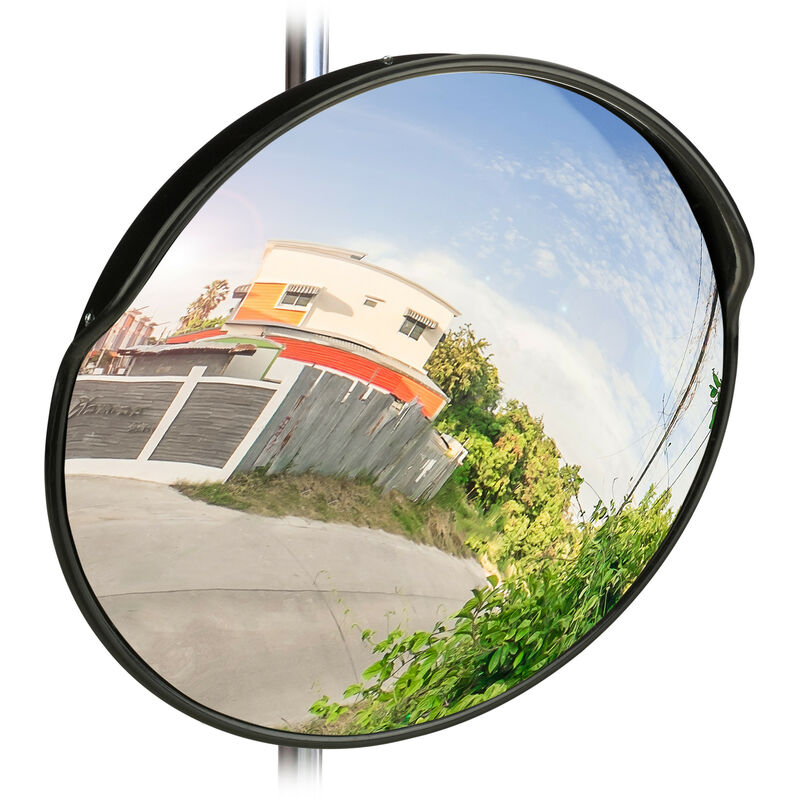 Relaxdays 60 cm Traffic Mirror, Professional, Weatherproof, Shatterproof, In- and Outdoors, Holder Included, Black