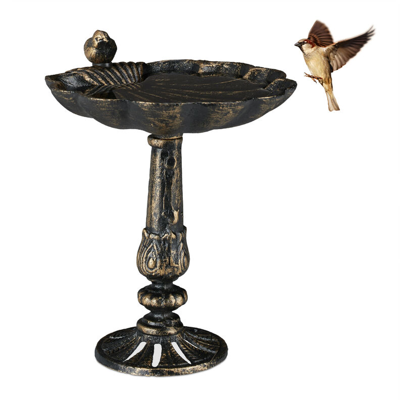Bird Bath, Standing, Water Bowl, Frost-proof, H X W X D, 24.5 X 22 X 18 Cm, Cast-iron, Bronze - Relaxdays