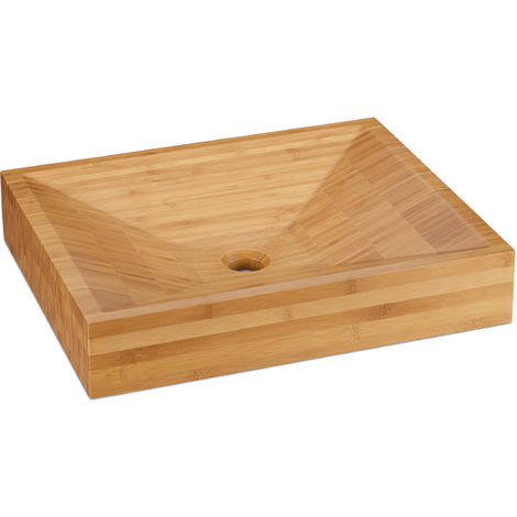 main image of "Relaxdays Above-counter Rectangular Basin, Bathroom & WC, Bamboo Basin, Modern Sink, Solid & Large, HWD: 9.5x52x43 cm, Natural"