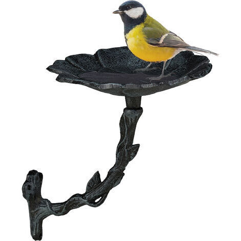Relaxdays – Abreuvoir à oiseaux suspendu en fonte – Résistant au gel et aux intempéries – Fixation murale – Motif fleur – Dimensions 21x17x22 cm
