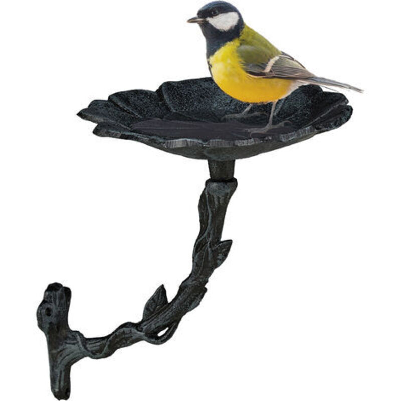 Abreuvoir à oiseaux suspendu, en fonte, résistant au gel et pluie, style rétro et motif à fleur, vert - Relaxdays