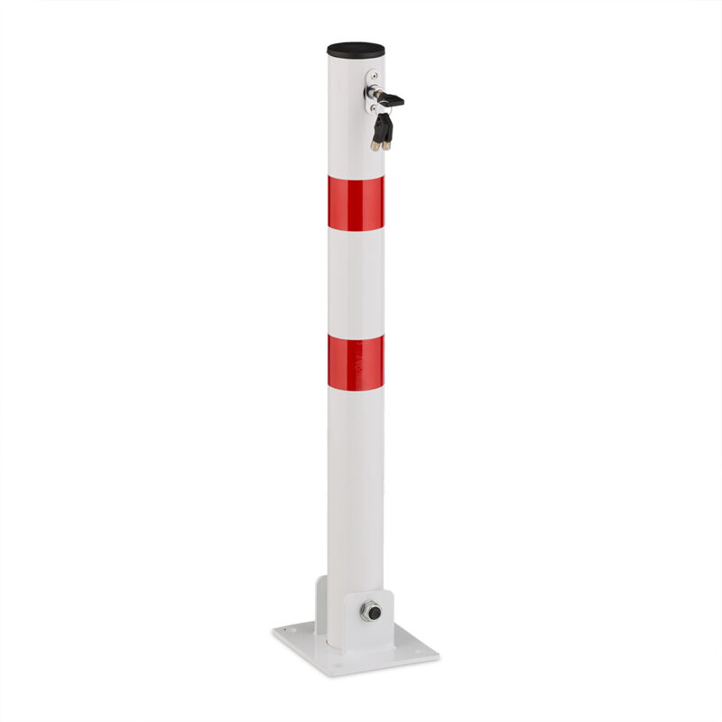 Absperrpfosten, Klappbar, Stahl, Parkplatz Absperrung, H, 65 Cm, Abschließbar, Runder Parkpfosten, Weiß/rot - Relaxdays