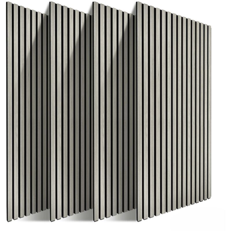 Relaxdays acoustic panels, set of 4, 120 x 60 cm, sound-absorbing wall cladding, oak veneer, light grey