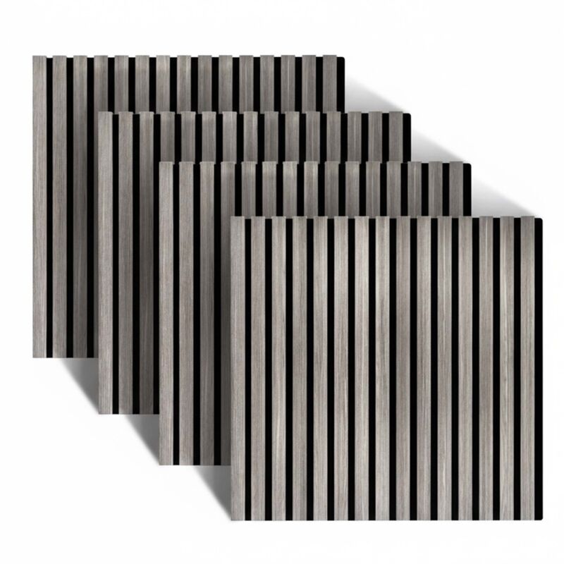Relaxdays acoustic panels, set of 4, 60 x 60 cm, sound-dampening wall panels, oak veneer, dark grey