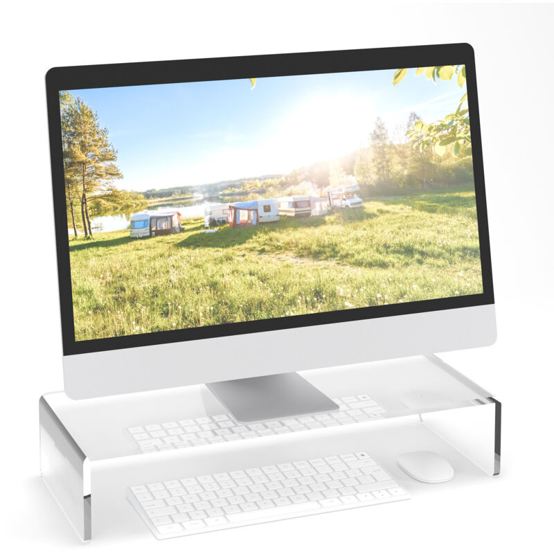 Relaxdays Acryl Monitor Stand, Ergonomic Screen Holder, Neck Comfort, Office And Home, Hwd, 10 X 50 X 20 Cm, Transparent