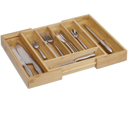 Silverware Organizer Tray Flatware Holder Cutlery Tray Home Kitchen Expandable Drawer Dividers W/ 5-7 Adjustable Compartments Natural Brown Bamboo Utensil Drawer Organizer 