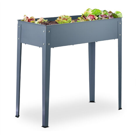 Relaxdays Aiuola Rialzata, 80 x 86 x 40,5 cm, Orto per Balcone, Giardino e Terrazza, per Piantare Verdure e Erbe, Grigio