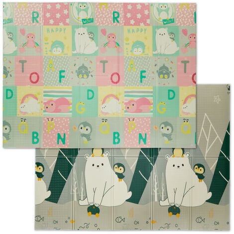 Relaxdays Alfombra Juego Niños con Animales, Colchoneta Gateo Bebés, Reversible, Lavable, 195x146, Goma XPE, Multicolor