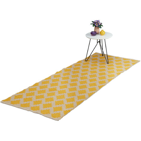 Relaxdays Alfombra Pasillo Algodón, 70x140cm, Hecha a Mano, Antideslizante, Apta para Suelo Radiante, Amarillo