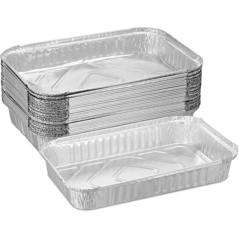 Aluminium Baking Trays, Set of 25, hwd: 4.5 x 31 x 21 cm, Square Barbecue Dishes, Drip Pans, Grilling, Silver - Relaxdays