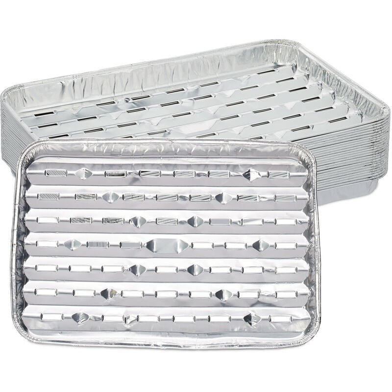 Relaxdays - Aluminium Barbecue Trays, Set of 25, with Holes, for Grilling, Reheating, Baking, up to 260°C, 34x22cm, Silver