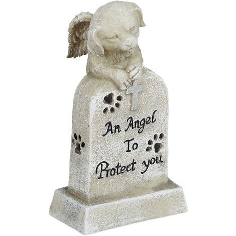 Relaxdays angel dog statue, grave ornament, statue for grave, dog memorial stone, weatherproof garden ornament, cream