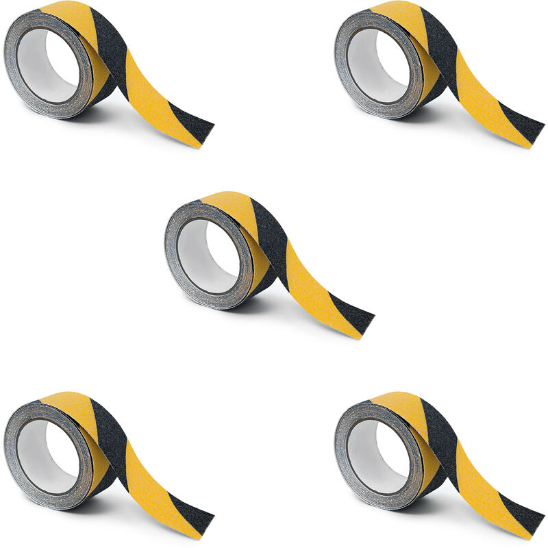 Set Of 5 Relaxdays Anti-slip Tape, 5m, 50mm, Grip Tape, Anti Slip For Non-slip, Steps Traction, Indoor Outdoor Use