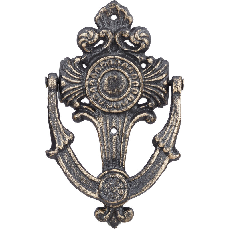 Antique Door Knocker, Cast Iron, Embellished, For Front Door, HxWxD: 18 x 10 x 4 cm, Bronze - Relaxdays