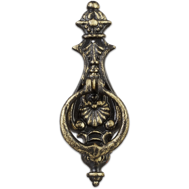 Relaxdays - Set Of 2 Antique Knockers, Cast Iron, Embellished Ring, For Front Door, Hxwxd, 24 X 8.5 X 3 Cm, Bronze/black