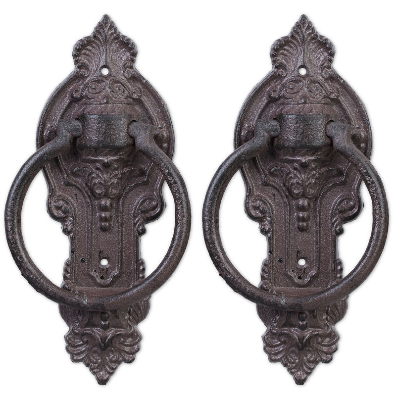 Relaxdays Set Of 2 Antique-style Knockers, Cast Iron, Embellished Ring, For Front Door, 25.5 X 10.5 X 2.5 Cm, Brown
