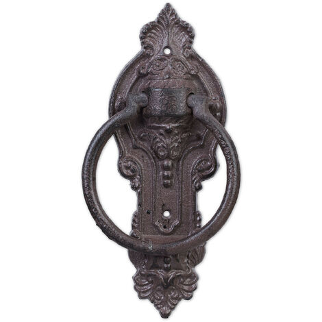 Relaxdays Antique Knocker, Cast Iron, Embellished Knocking Ring, For Front Door, HxWxD: 25.5 x 10.5 x 2.5 cm, Brown