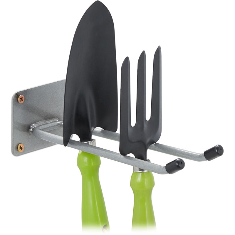 Relaxdays Appliance Holder, 6x Set, Garden Tools, Garage, Wall Mounted, Double, Hooks, Basement, 24 cm Length, Steel