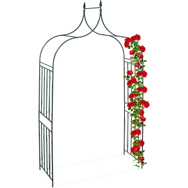 Relaxdays - Arcade de rosiers en métal, Arche pour plantes grimpantes, pointes, h x l x p: 270 x 144 x 60 cm, vert foncé