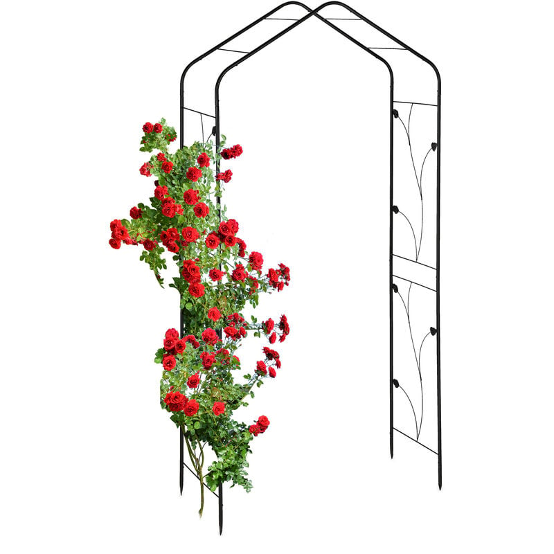 Relaxdays - Arche à rosiers en métal, portail de jardin, HxLxP : 213 x 106 x 41 cm, rétro, tuteur plantes grimpantes, noir