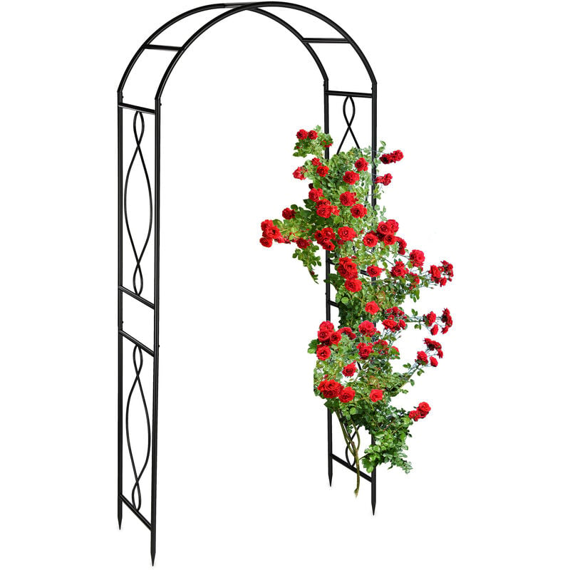 Relaxdays - Arche à rosiers en métal, portail de jardin, HxLxP : 230 x 100 x 40 cm, rétro, tuteur plantes grimpantes, noir