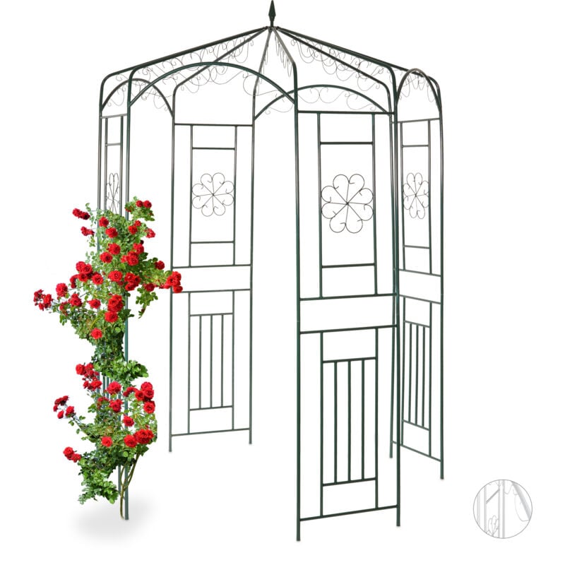 Relaxdays Arche à rosiers, Pavillon rosiers, Tonnelle plante grimpante, Tuteur treillis jardin rond 250x160x160 cm, vert