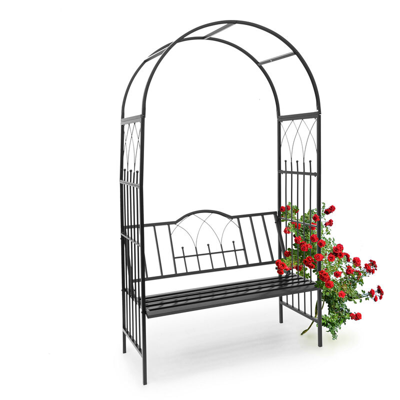 Arche à rosiers avec banc Décoration de jardin h x l x p: 203 x 114,5 x 59 cm Arceau de plantes grimpantes Déco Banc pour 2 personnes, noir