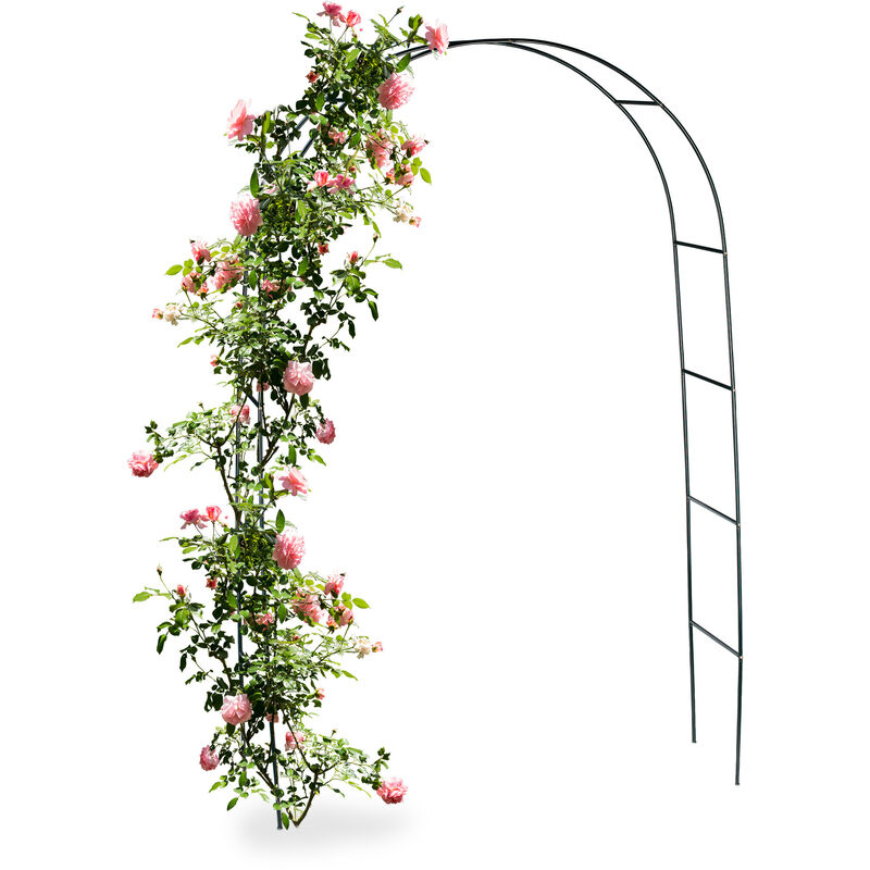 Relaxdays - Arche pour rosiers et plantes grimpantes, 240 cm, tuteur en métal, résistant aux intempéries, vert