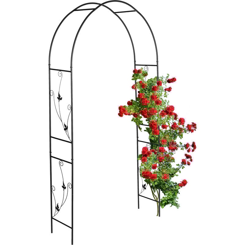 Relaxdays Arche à rosiers en métal, portail jardin, HxLxP : 227x114x37 cm, tuteur solide pour plantes grimpantes, noir