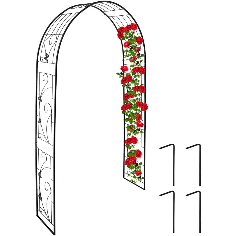 Relaxdays - Arche à rosiers, métal, portail de jardin, HxLxP : 216x150x36 cm, rétro, tuteur pour plantes grimpantes, noir