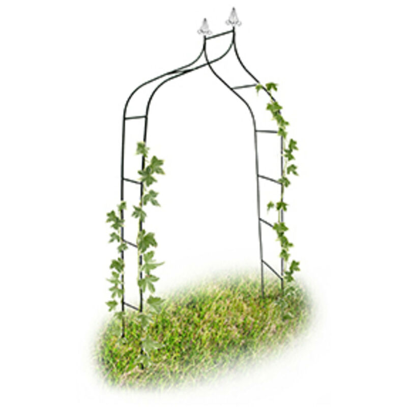 Relaxdays - Arche à rosiers en métal, tuteur pour plantes grimpantes, HxLxP : 255 x 140 x 38 cm, pointes décoratives, vert