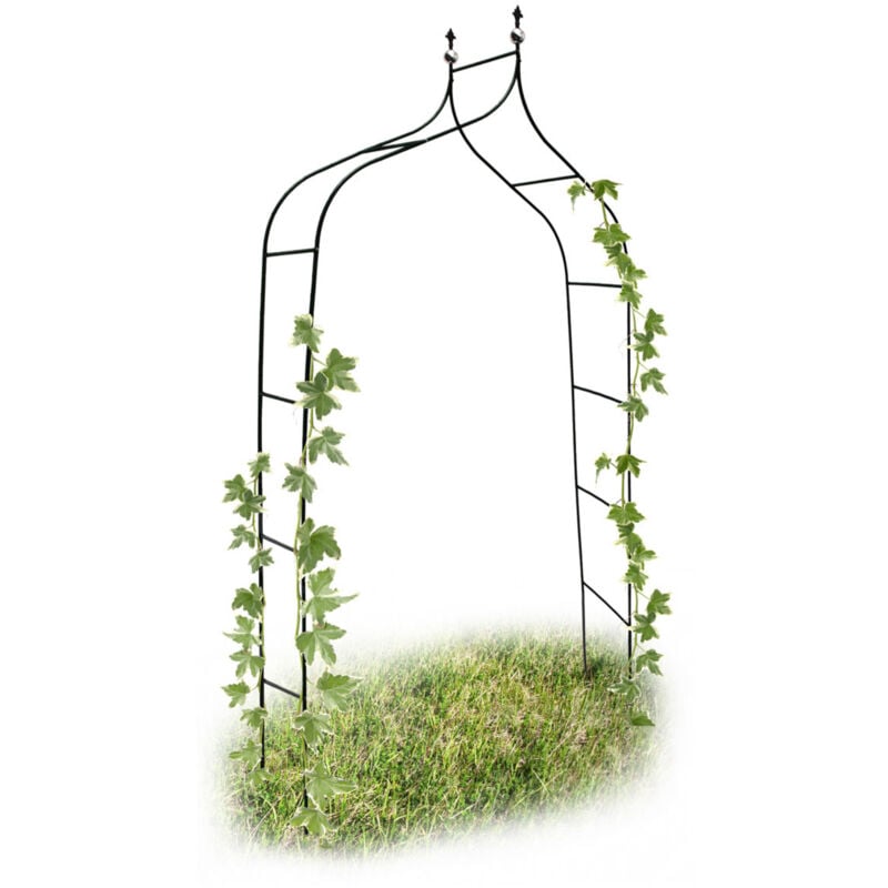 Relaxdays - Set de 2 arches à rosiers courbée avec pointe, métal 2,4 m, arceau de jardin, obélisque, tuteur plantes grimpantes, vert