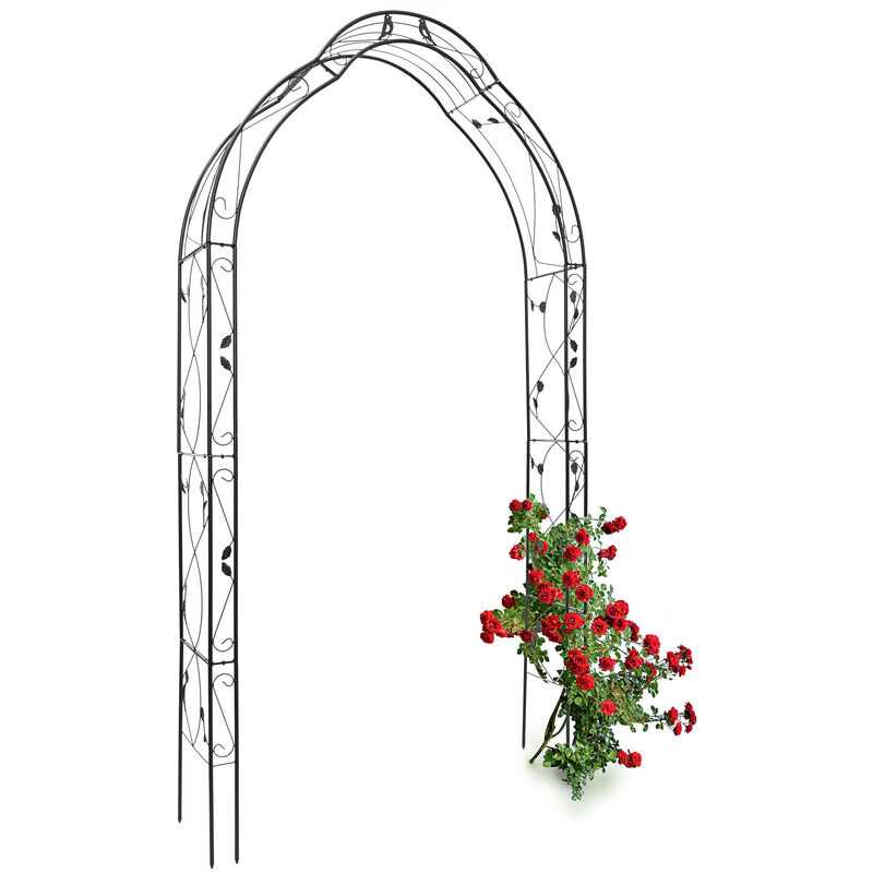 Relaxdays - Arche à rosiers Support de plantes grimpantes h x l x p 255 x 137 x 39 cm jardin Terrasse Petits oiseaux fer époxy, noir