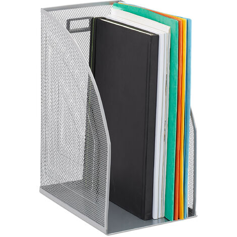 Relaxdays Archivador Metal, Formato A4, Organizador Carpetas, Sobremesa, Rejilla Metálica, 32 x 16 x 24,5 cm, Plateado