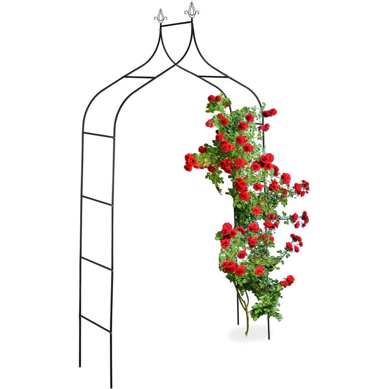 Arco per Rampicanti da Giardino, Sostegno in Ferro per Rose, HxLxP: 260x140x38 cm, Supporto per Piante, Nero - Relaxdays