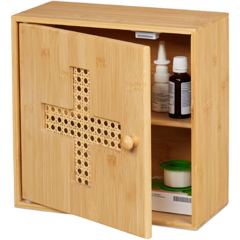 Relaxdays Armadietto Pronto Soccorso Per Medicinali – Con Chiusura Di Sicurezza, 2 Scomparti, Rosso E Bianco, 32x21,5x9,5 Cm
