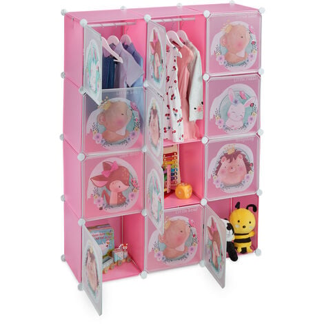 Estantería infantil de cubos con 6 compartimentos rosa PP