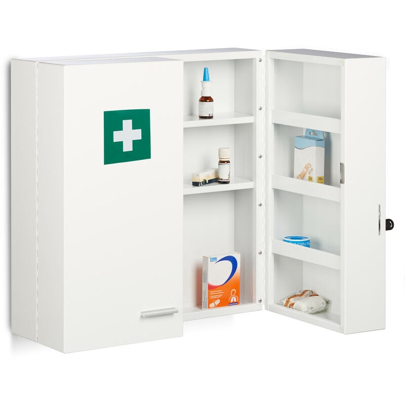Armoire à pharmacie xxl, verrouillable, 11 étagères, acier, HxLxP : 53 x 53 x 21,5 cm, douple porte, blanc - Relaxdays