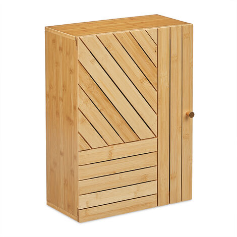 Relaxdays – Armoire murale salle de bain en bambou 55x40x20 cm – Niveaux réglables – Montage flexible – Compartiments pour gel douche et lotion
