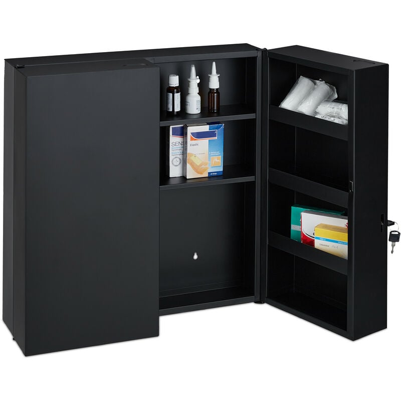 Armoire à pharmacie xxl, verrouillable, 11 niveaux, acier, hlp: 53,5x53x19 cm, armoire 2 portes, anthracite - Relaxdays