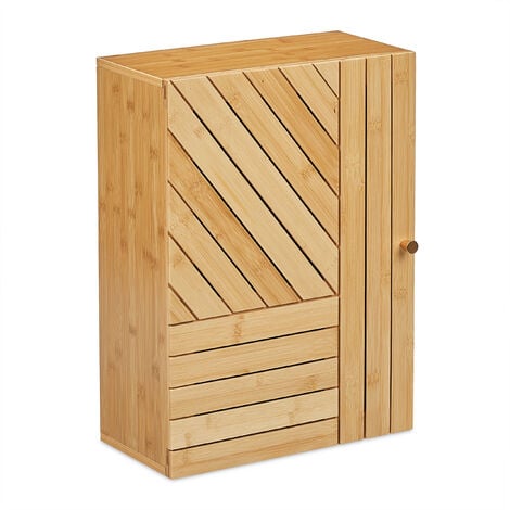 Relaxdays Armoire suspendue pour salle de bain, bambou, niveaux réglables, montage porte flexible, 55x40x20 cm, nature