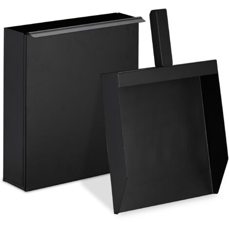 Relaxdays Ash Bucket with Insert Shovel, Narrow Coal Container for Fireplace, Grill, Oven, HWD: 9 x 23.5 x 35 cm, Black
