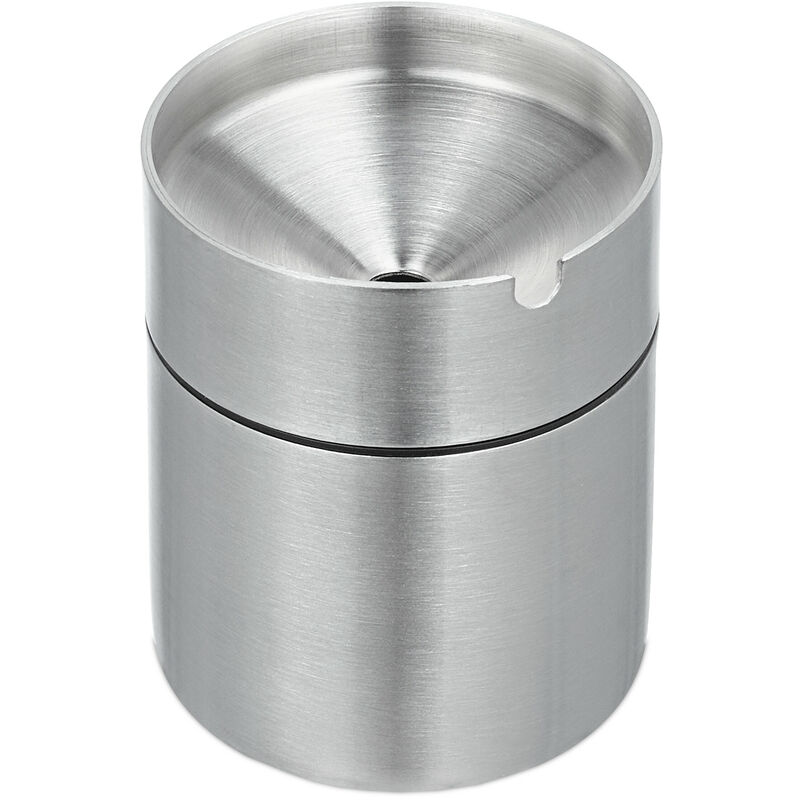 Relaxdays Ashtray with Funnel Lid, Stainless Steel, Outside, Inside, HxD 8.5 x 7 cm, Cigarette Holder, Windproof, Silver