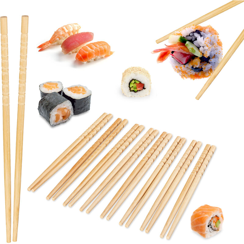 Relaxdays - Asia Deluxe Chopsticks, 20 Pairs, Reusable Asian Utensils, Chopstick Set, Non-slip, 24 Cm, Bamboo, Natural
