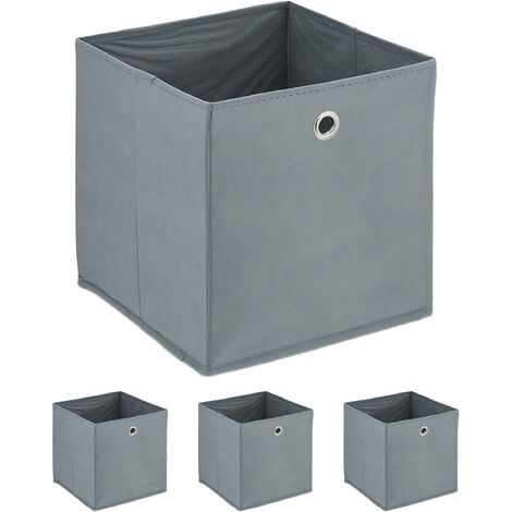 Relaxdays Aufbewahrungsbox, 4er Set, faltbar, H x B x T: 30 x 30 x 30 cm, Stoffbox mit Griffloch, Regalbox offen, grau